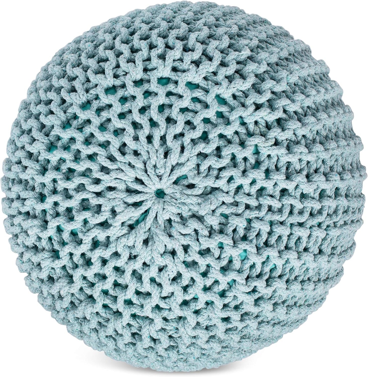 BIRDROCK HOME Round Pouf Ottoman | Cotton Braided Round Foot Stool | Bedroom and Living Room Poof |