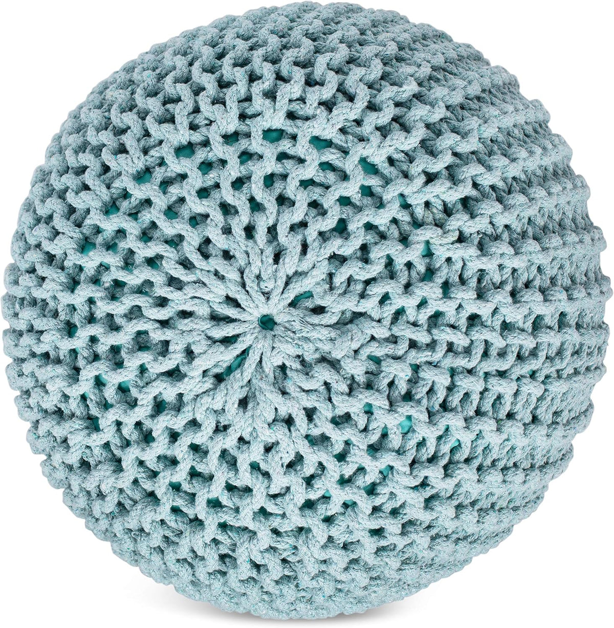 BIRDROCK HOME Round Pouf Ottoman | Cotton Braided Round Foot Stool | Bedroom and Living Room Poof |