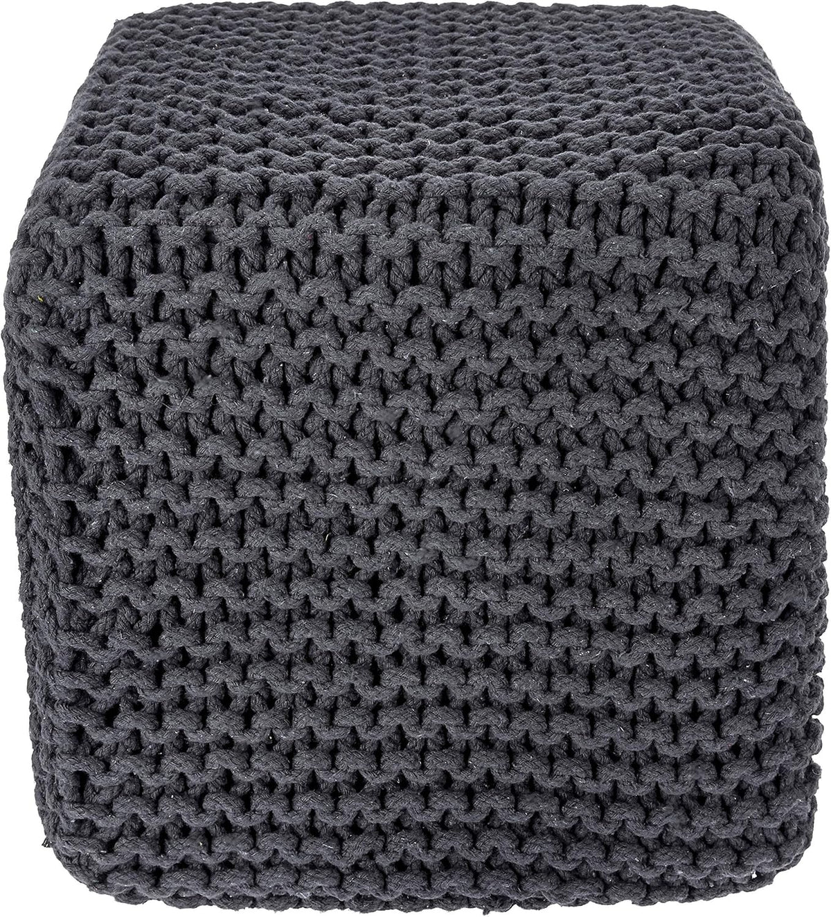 REDEARTH Cube Pouf Foot Stool Ottoman - Hand Knitted Coffee Table - Cotton Cord Boho Pouffe - Home
