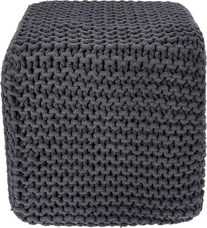 REDEARTH Cube Pouf Foot Stool Ottoman - Hand Knitted Coffee Table - Cotton Cord Boho Pouffe - Home