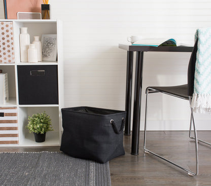 DII, Collapsible Variegated Polyester Storage Bin with Cotton Handles Small Black