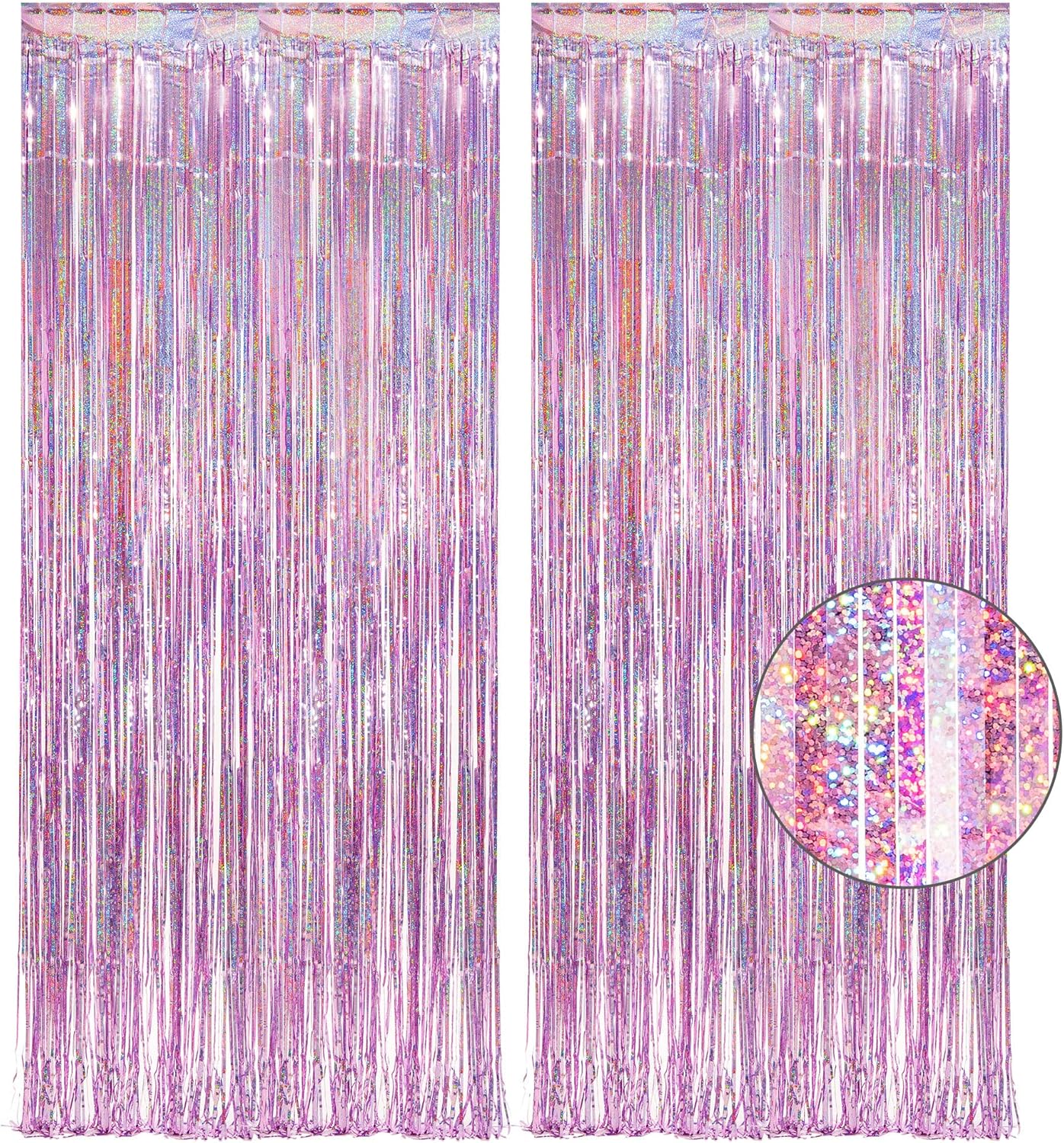 Pink Tinsel Curtain Party Backdrop - GREATRIL Foil Fringe Curtain Lilac Pink Party Streamers for