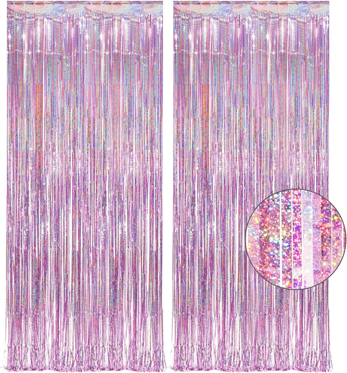 Pink Tinsel Curtain Party Backdrop - GREATRIL Foil Fringe Curtain Lilac Pink Party Streamers for