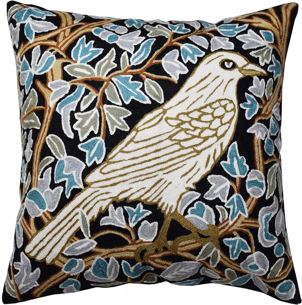 Cream Floral French Style Modern Floral Throw Pillow Cover - Hand Embroidered - 18x18 - White