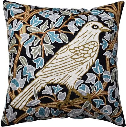 Cream Floral French Style Modern Floral Throw Pillow Cover - Hand Embroidered - 18x18 - White
