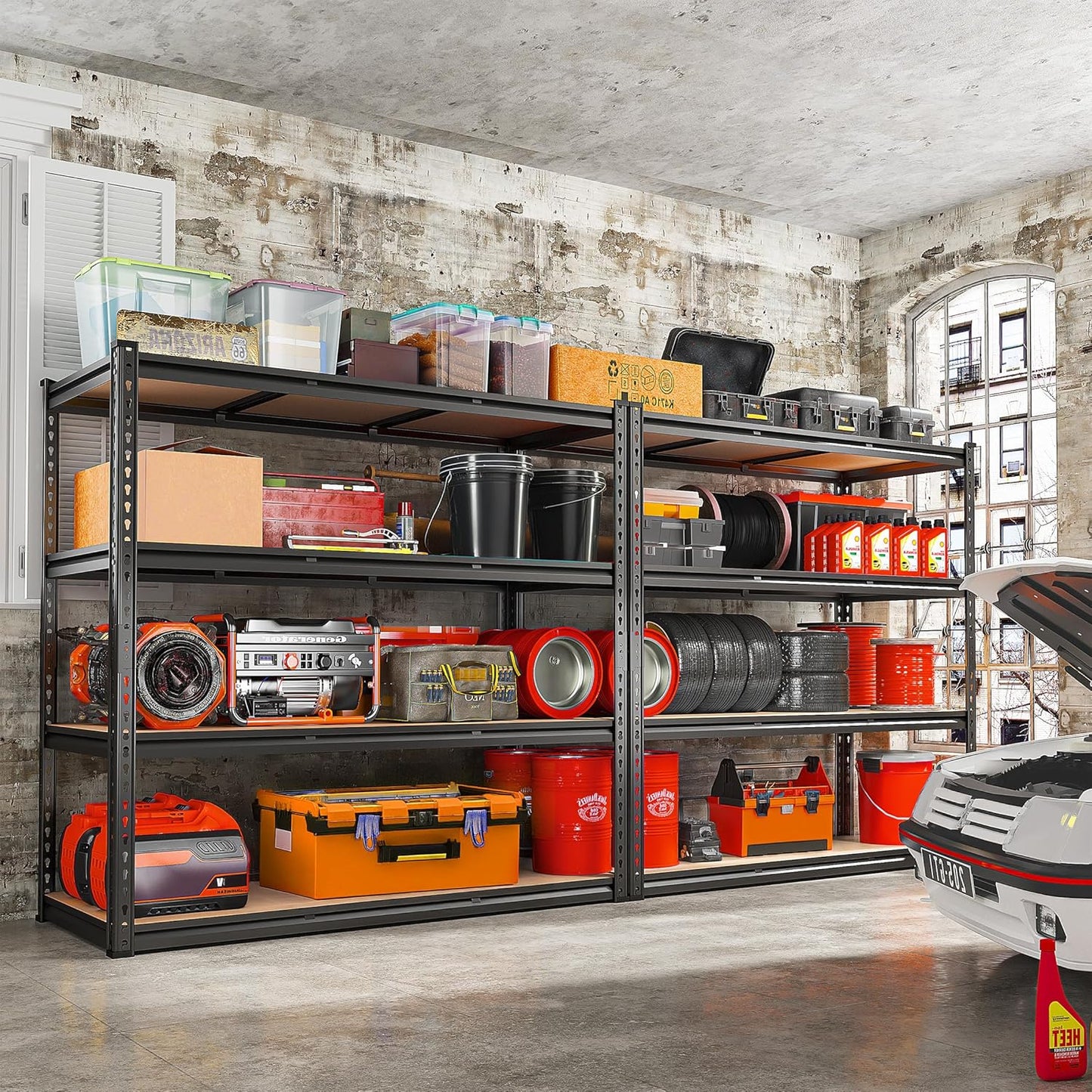 REIBII 48" W Garage Shelving Heavy Duty 2550 LBS Storage Shelves 4 Tier Heavy Duty Shelving