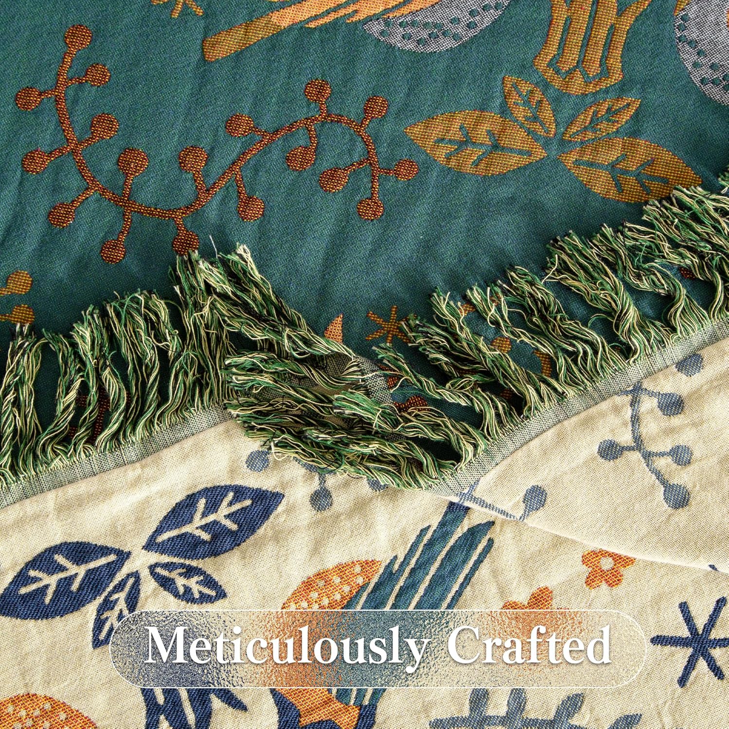 Boho Throw Blanket Queen Size, Oversized Soft Cozy Cotton Muslin Quilt Blanket for Bed Decor, Bird