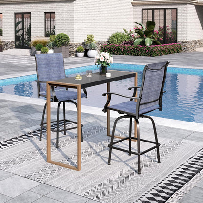 Sophia & William Outdoor Bar Set, Patio Bar Table and Chairs Set, Bar Height Patio Set - 2 x Swivel