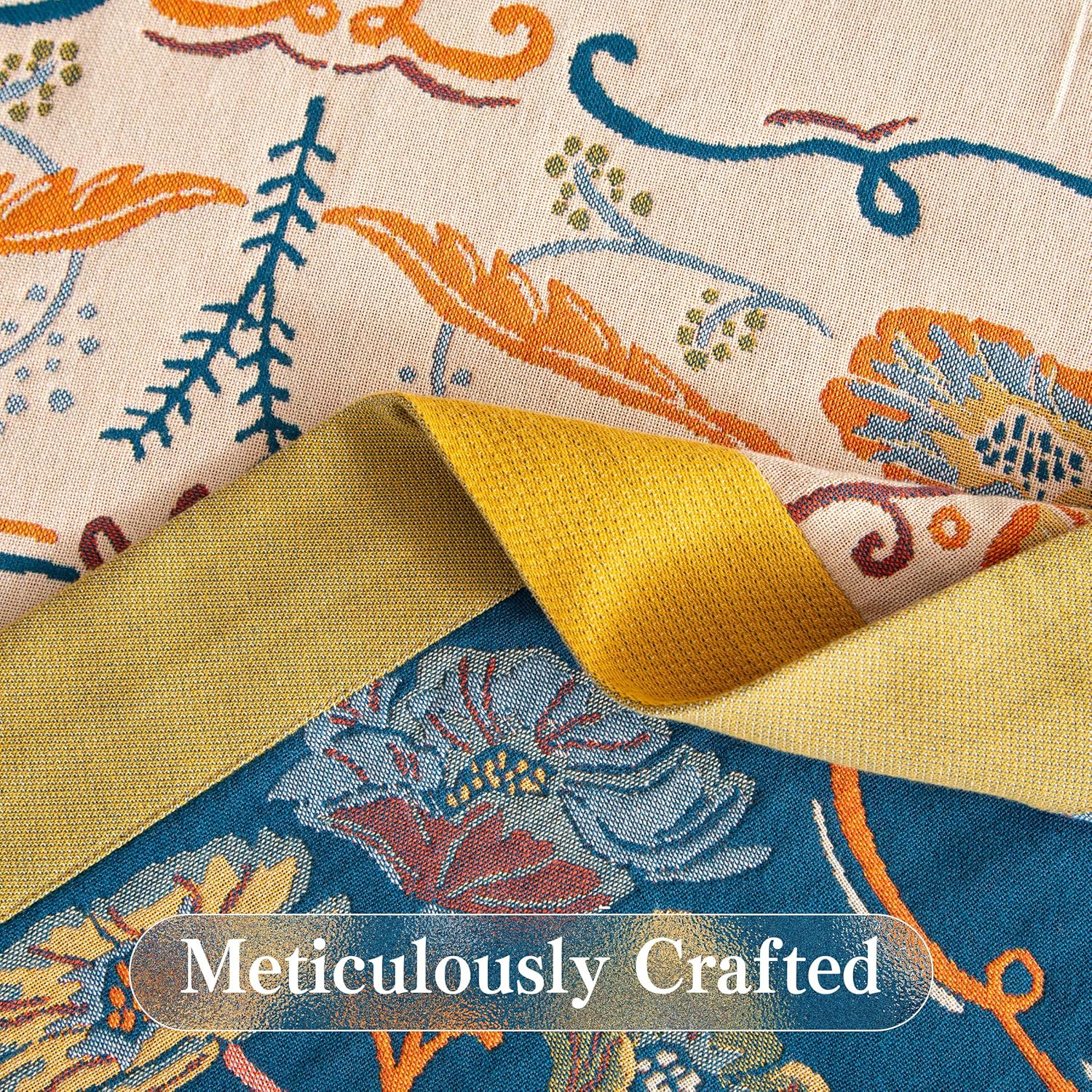 Boho Throw Blanket Twin Size, Soft Cozy Cotton Muslin Quilt Blanket for Bed Decor, Floral Patterned