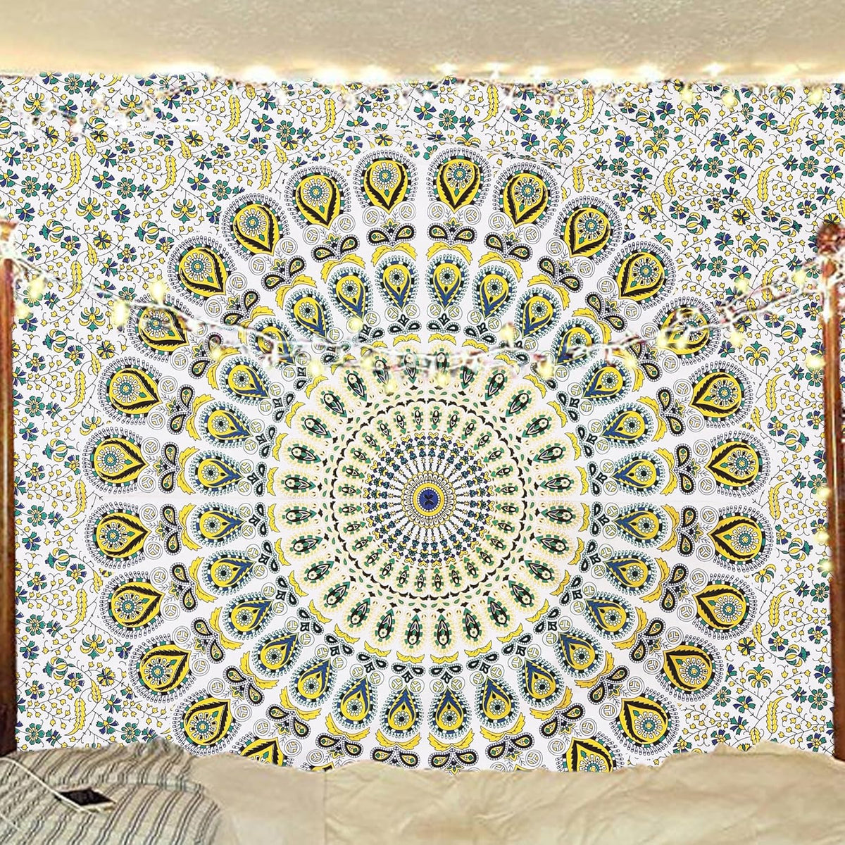 Bless International Handmade Indian hippie Bohemian Psychedelic Peacock Mandala Wall hanging
