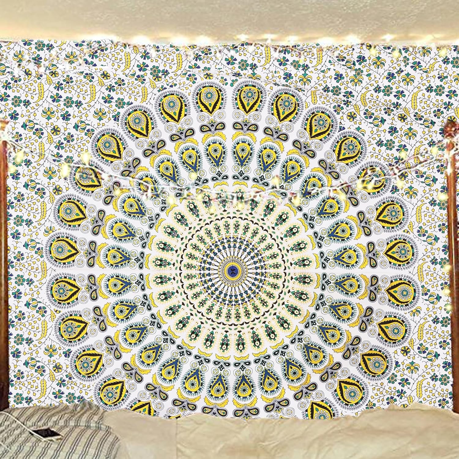 Bless International Handmade Indian hippie Bohemian Psychedelic Peacock Mandala Wall hanging