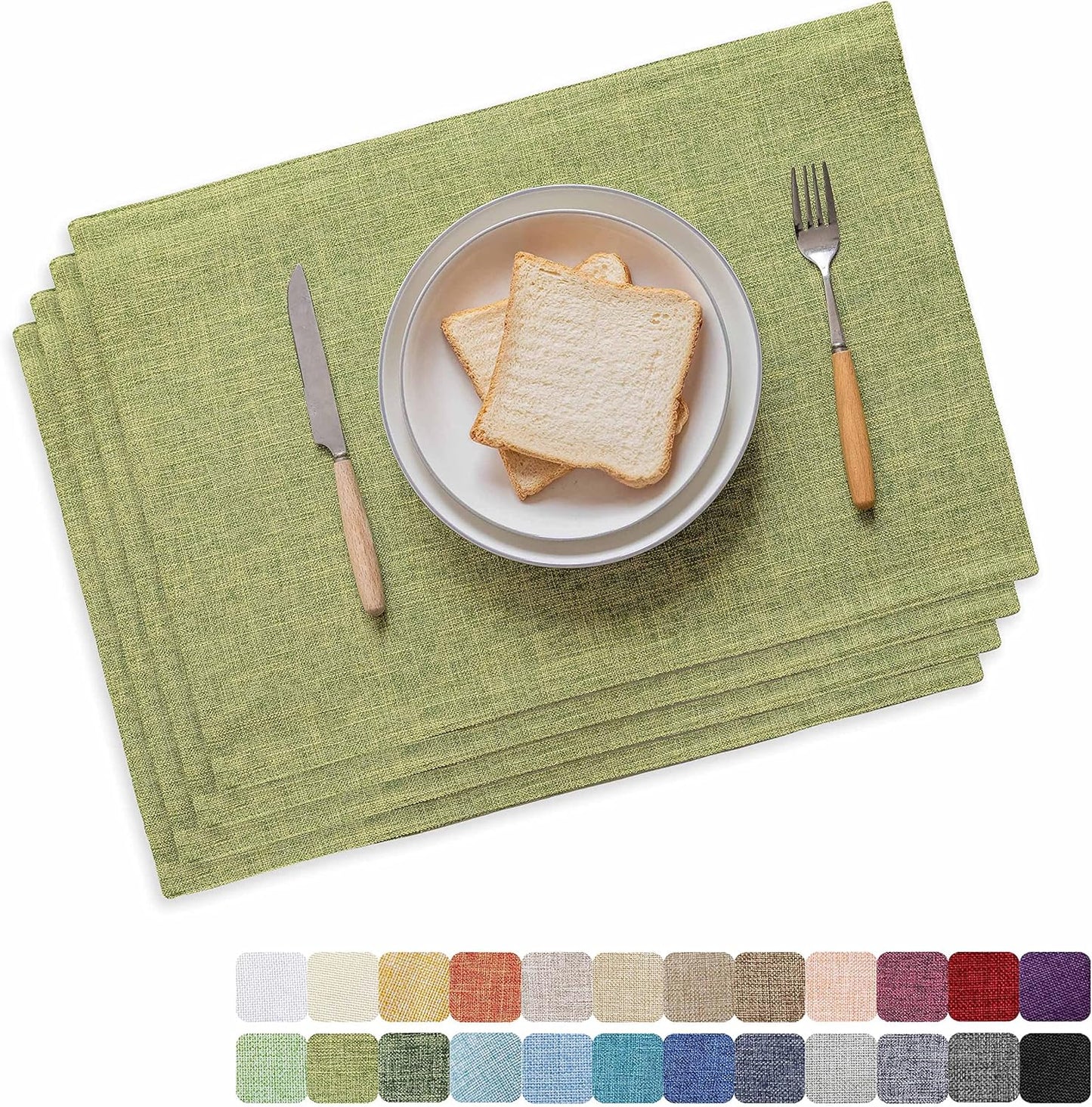 Home Brilliant Green Placemats Set of 4 Washable Place Mats Linen Placemats Heat Resistant Table