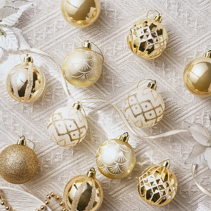 Valery Madelyn Christmas Ornaments Set, 30ct 2 Inches White and Gold Shatterproof Christmas Tree