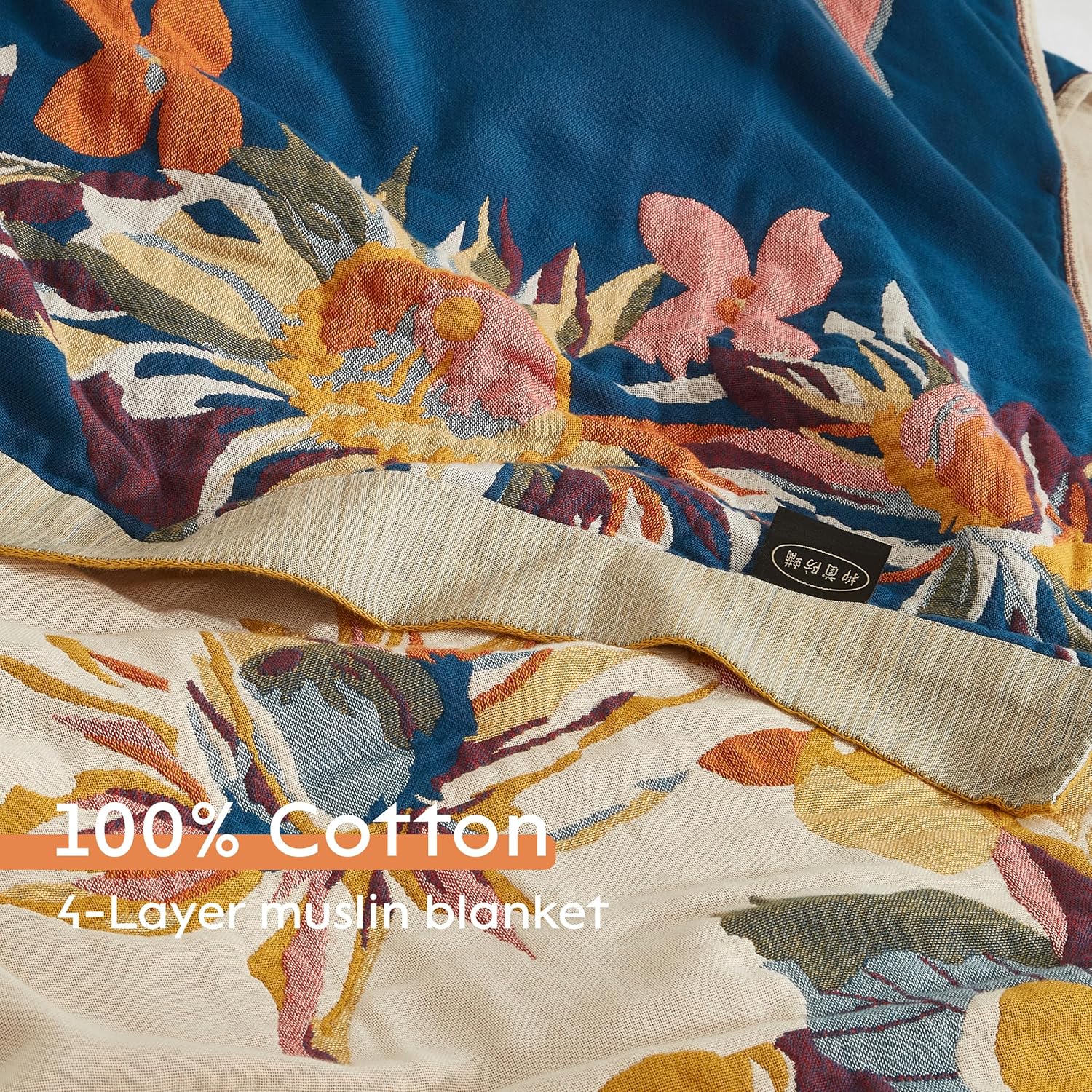 Boho Throw Blanket for Bed 90”x98”, 100% Cotton Woven Blanket for Couch Sofa, Ultra Soft 4-Layer