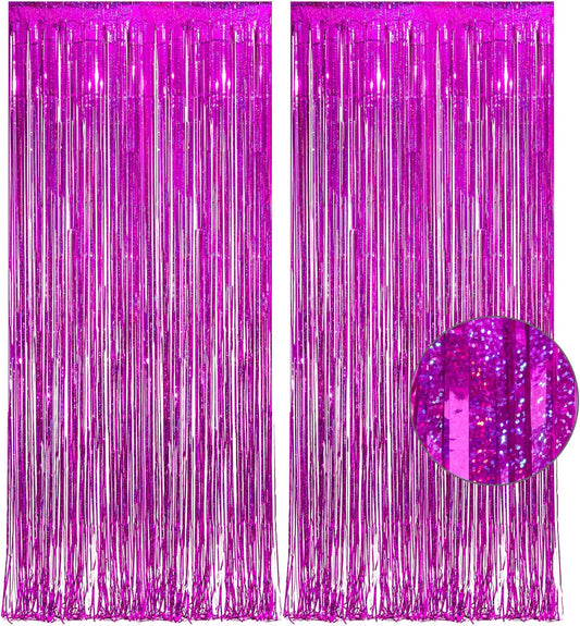 Magenta Tinsel Curtain Party Backdrop - GREATRIL Foil Fringe Curtain Photo Booth Streamers for