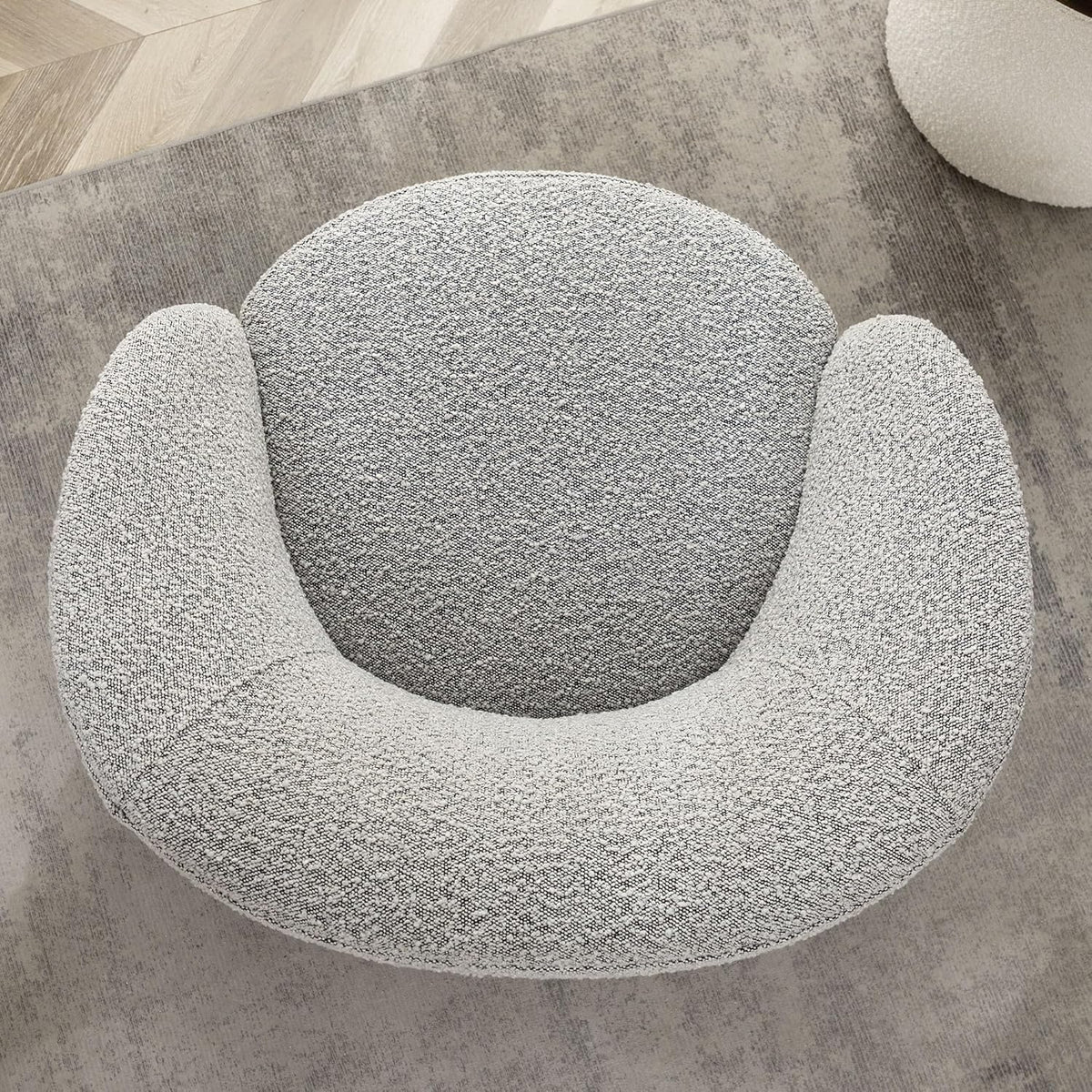 KINWELL 34" W Mid Century Modern Swivel Barrel Chair, Round Upholstered Boucle Swivel Accent