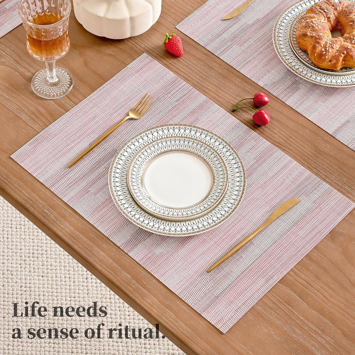 Leetaltree Misty Rose Placemats Set of 4 - Heat Resistant Non-Slip Place mats for Dining Table