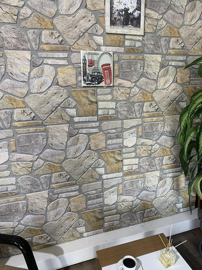 Dundee Deco 3D Wall Panels - Cladding, Grey Gold Stone Look Wall Paneling, Styrofoam Facing for