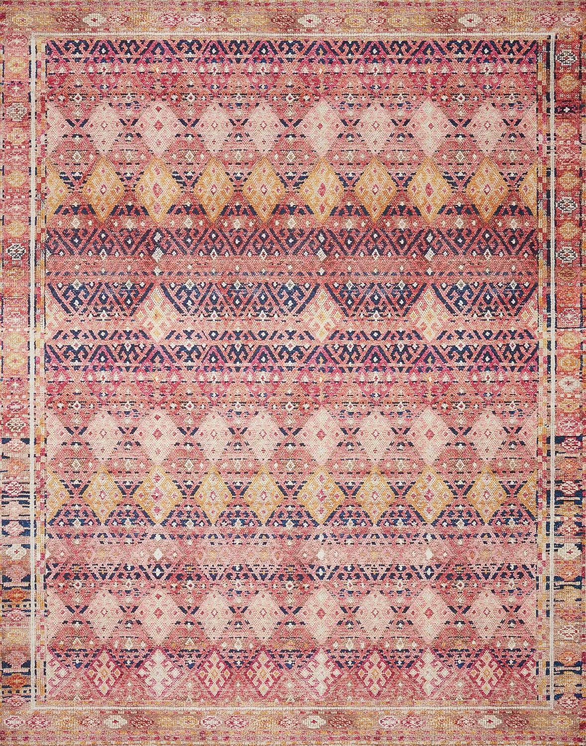 Loloi Layla Collection LAY-15 Magenta/Multi 7'-6" x 9'-6" .13" Thick Area Rug, Soft, Durable