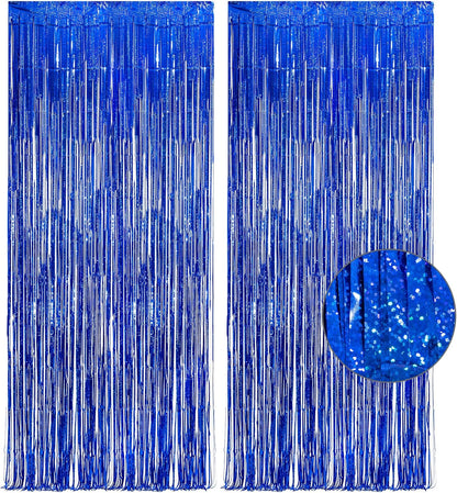Dark Blue Tinsel Backdrop Streamers - GREATRIL Party Streamers Backdrop Foil Fringe Curtains for