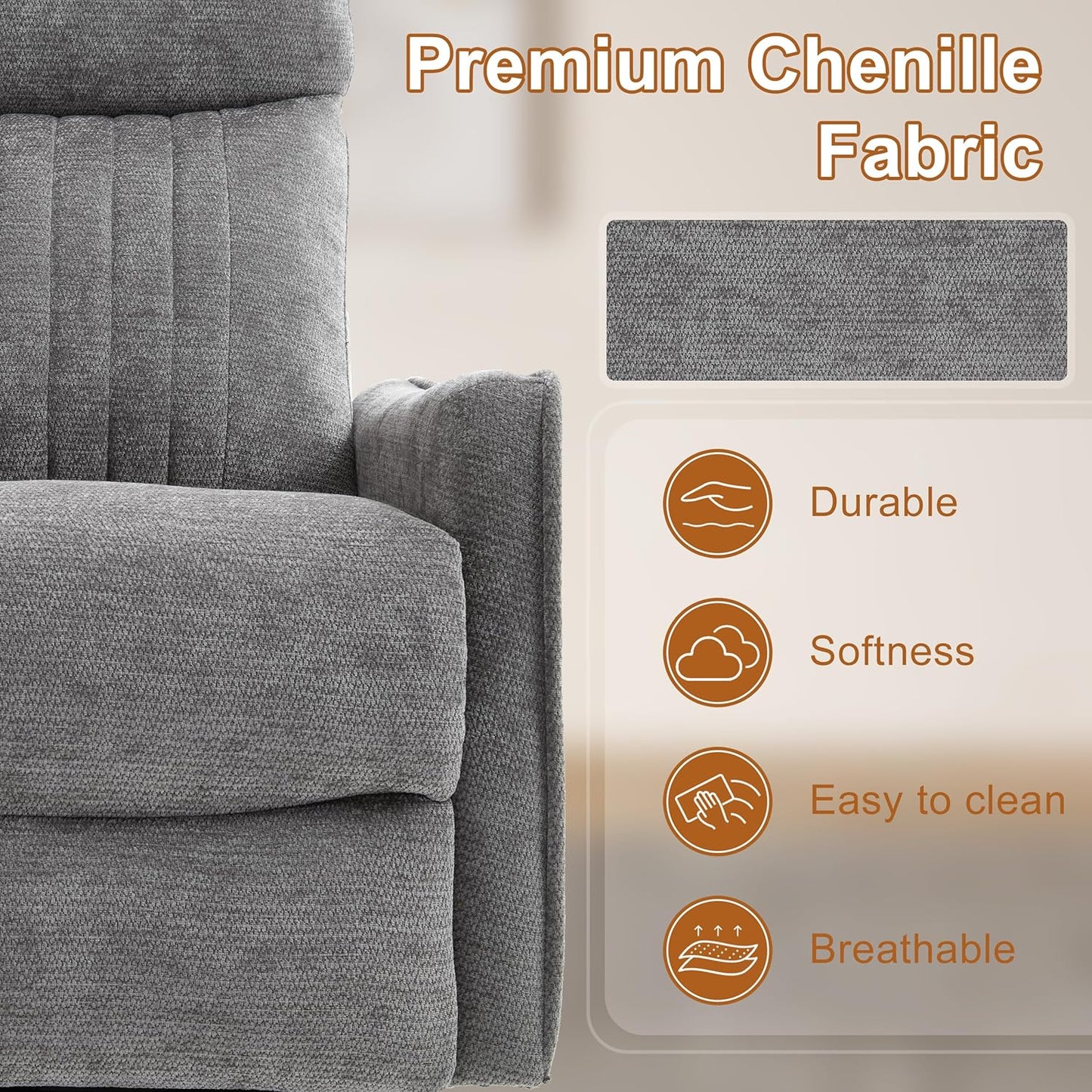 Manual Swivel Rocker Recliner Chair for Adults, Overstuffed Reclining Glider Chair for Nursing with