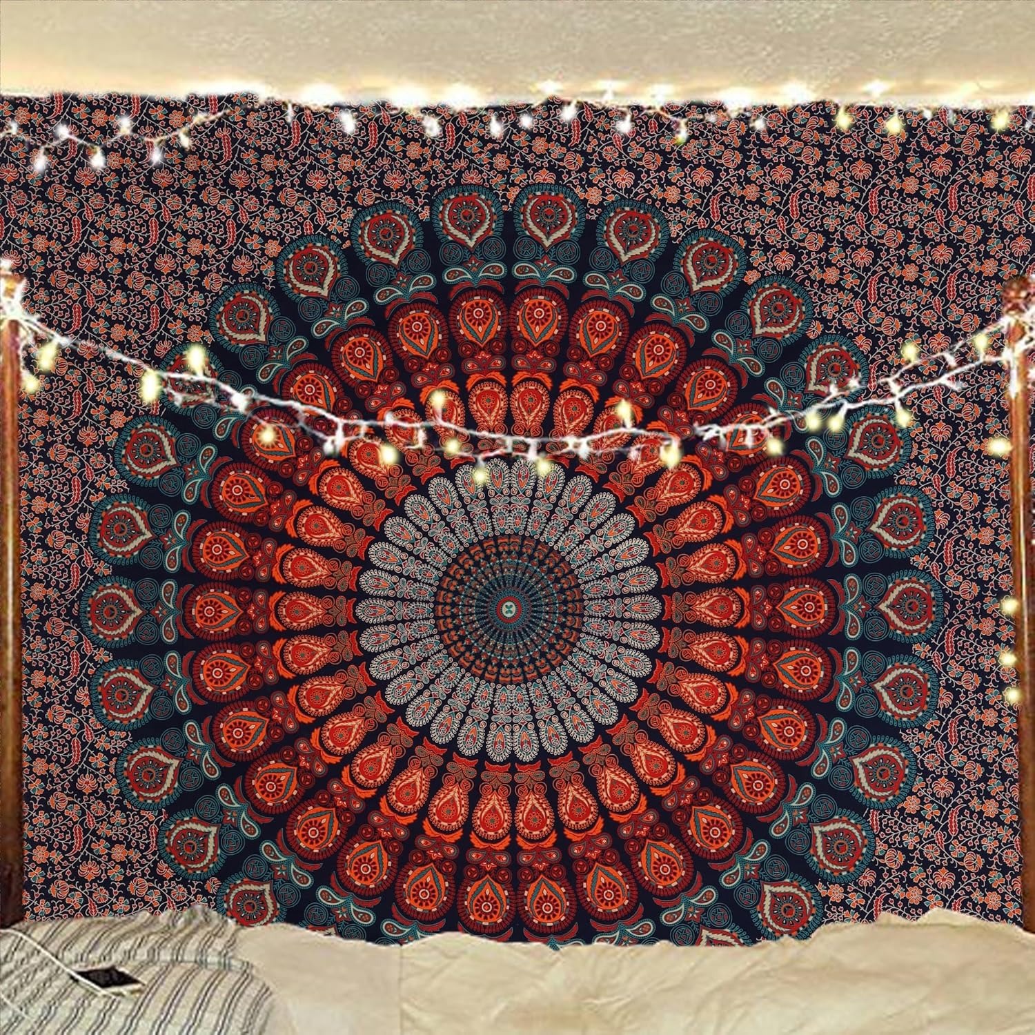 Bless International Handmade Indian hippie Bohemian Psychedelic Peacock Mandala Wall hanging