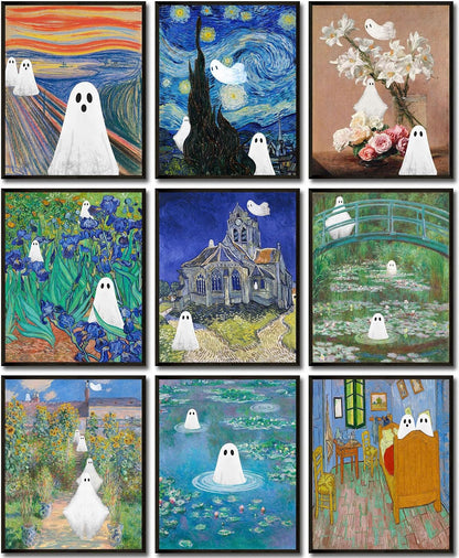 LANCHI95 Vintage Ghost Posters Halloween Wall Art Witch in The Forest Painting Prints Halloween