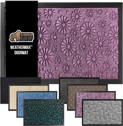 GORILLA GRIP 100% Waterproof All-Season WeatherMax Doormat, Durable Natural Rubber, Stain and Fade
