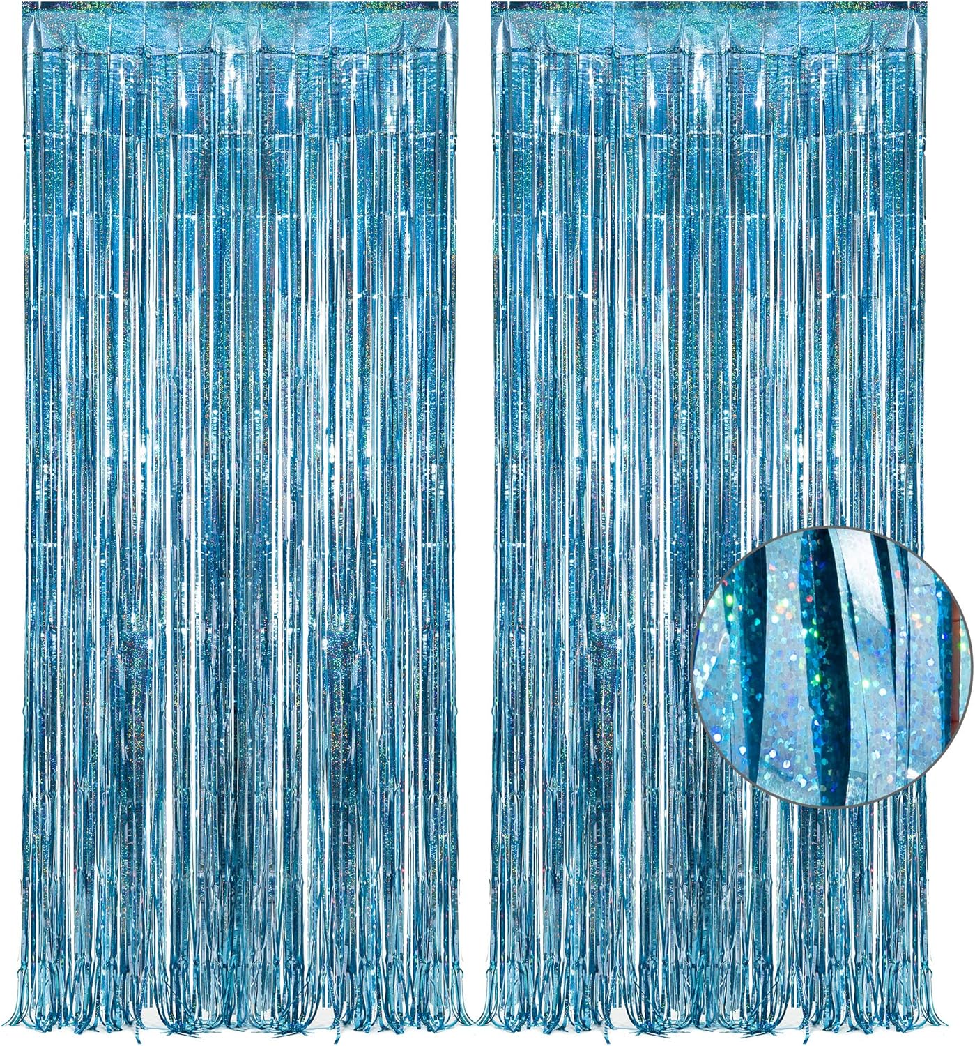 Blue Tinsel Curtain Party Backdrop - GREATRIL Foil Curtain Party Photo Streamers Backdrop for