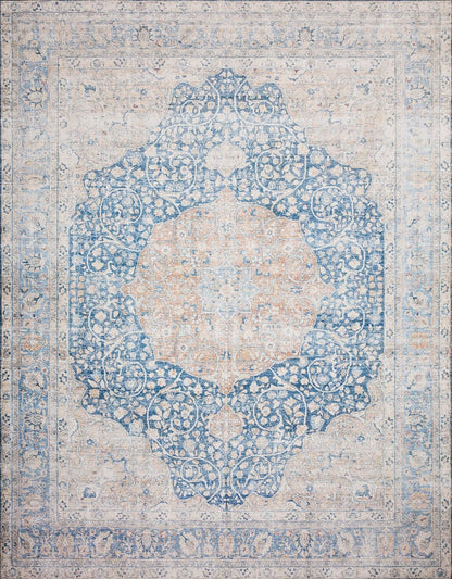 Loloi Layla Collection LAY-07 Blue/Tangerine 2'-6" x 12'-0" .13" Thick Runner Rug, Soft, Durable