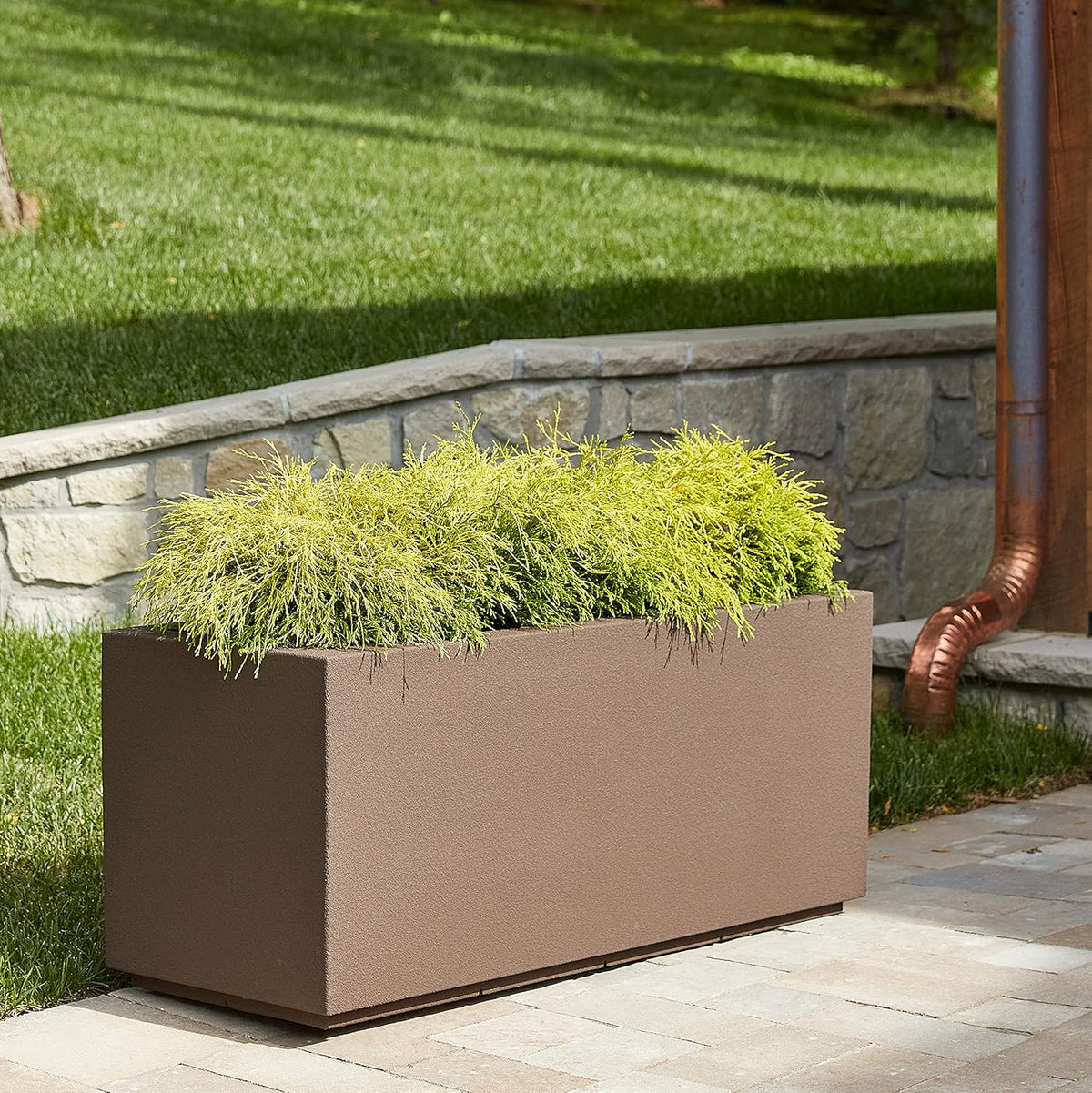 PolyStone Milan Tall Modern Outdoor/Indoor Rectangular Trough Planter, 17" L X 46" W X 19" H