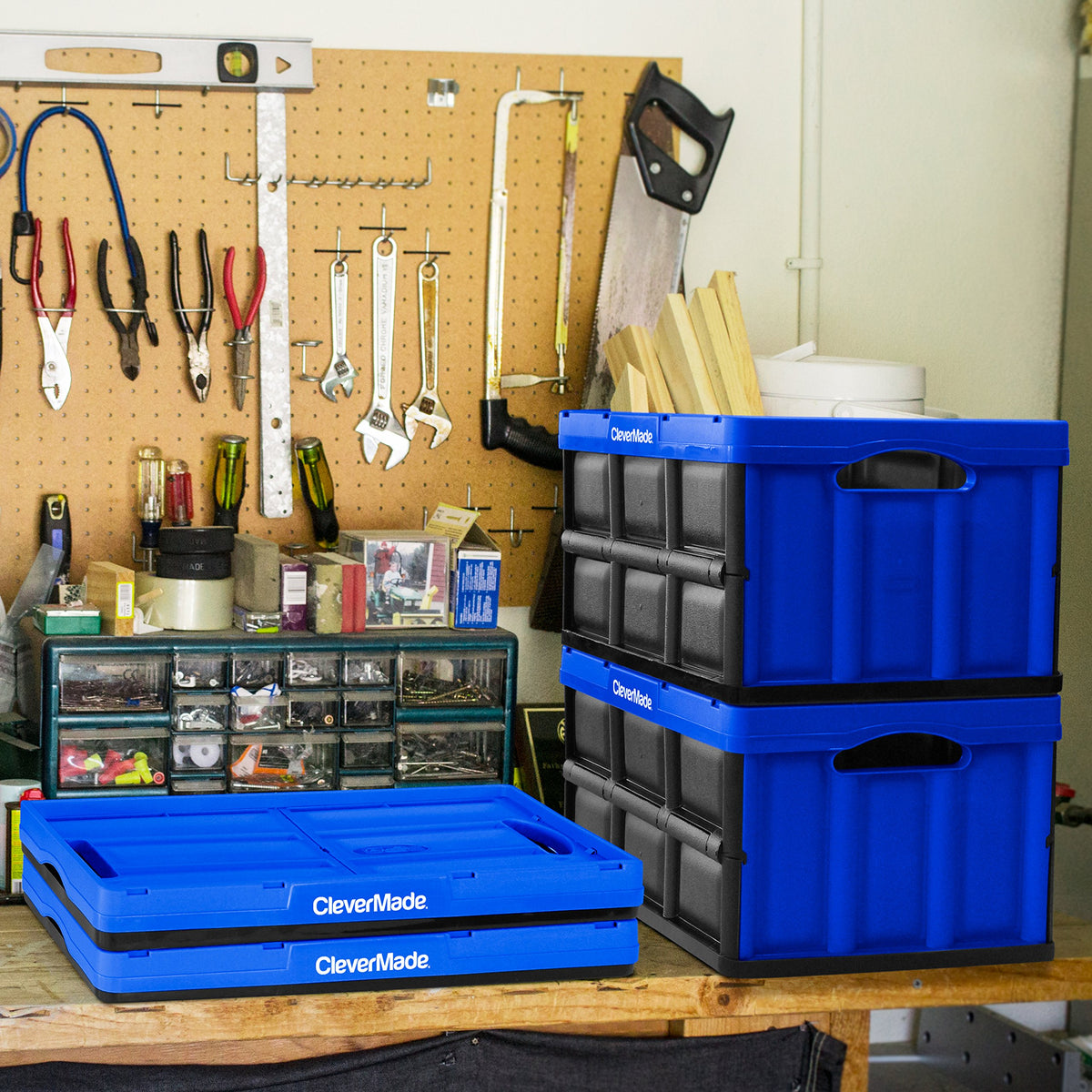 CleverMade Collapsible Storage Bin, 46L Crate, Holds Up to 75 lb, Black
