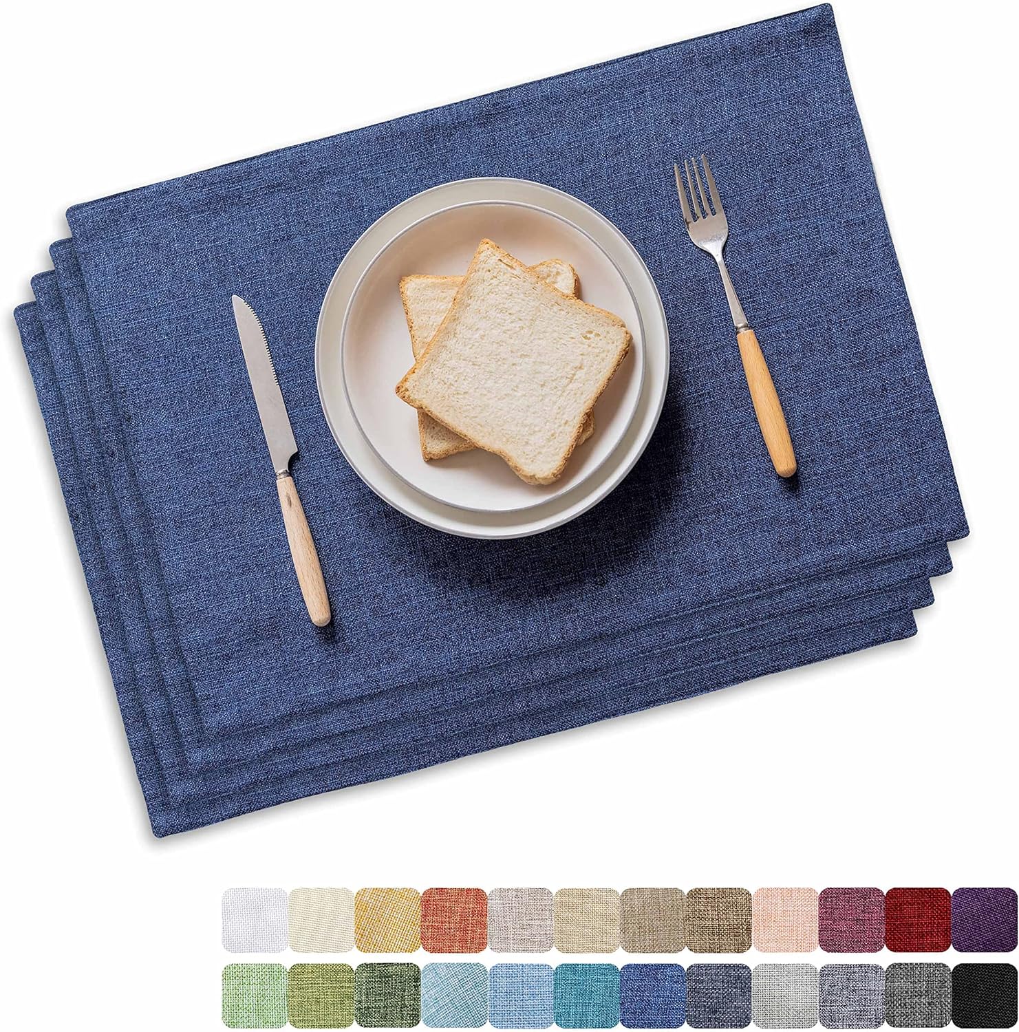 Home Brilliant Placemats Set of 4 Linen Blue Placemats Heat Resistant Dining Table Place Mats
