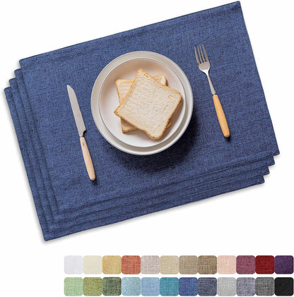 Home Brilliant Placemats Set of 4 Linen Blue Placemats Heat Resistant Dining Table Place Mats