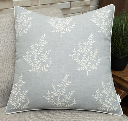 VAGMINE Embroidered Leaves Throw Pillow Cover - 18x18 Inches Square - 100% Cotton Robins Egg