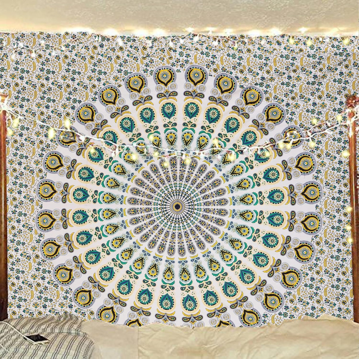 Bless International Handmade Indian hippie Bohemian Psychedelic Peacock Mandala Wall hanging