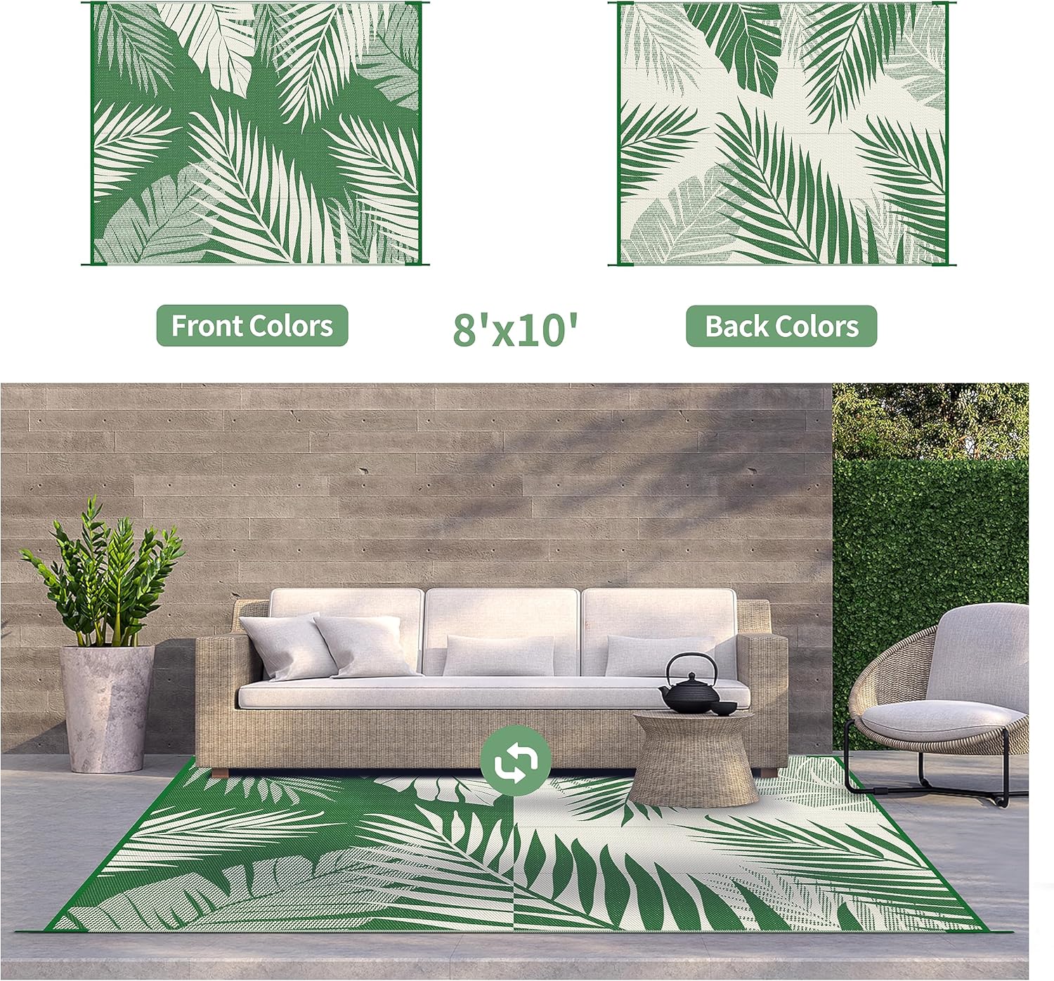 GENIMO Outdoor Rug 8' x 10' Waterproof for Patios Clearance, Reversible Outdoor Plastic Straw