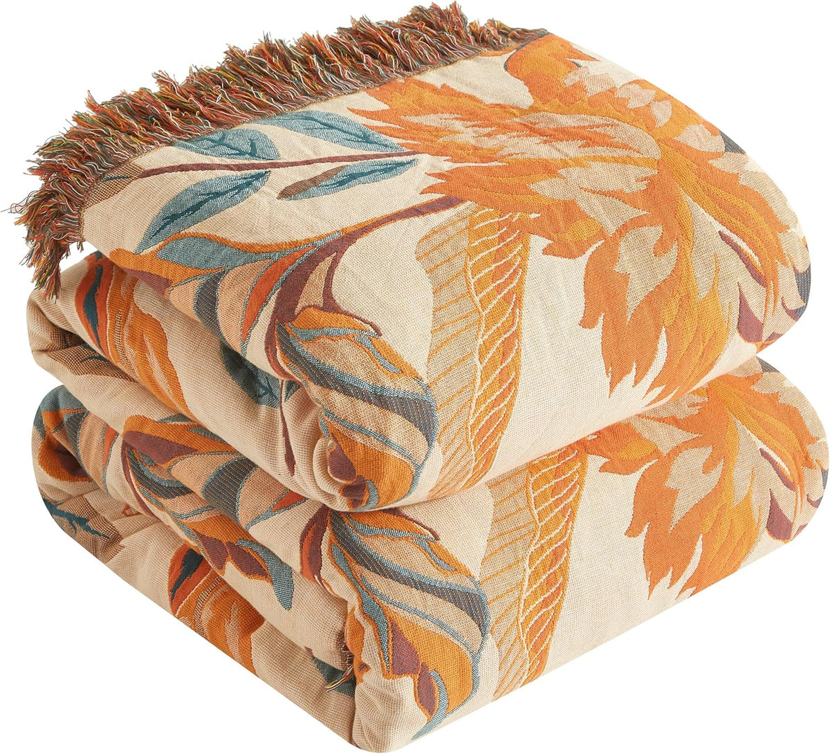 Boho Throw Blanket for Bed 90”x98”, 100% Cotton Woven Blanket for Couch Sofa, Ultra Soft 4-Layer