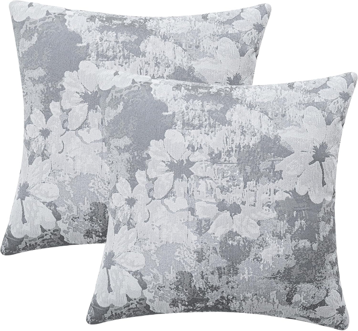 Jacquard Throw Pillow Covers 18x18 Inch Set of 2 - Vintage Floral Boho Pillow Cases with Botanical