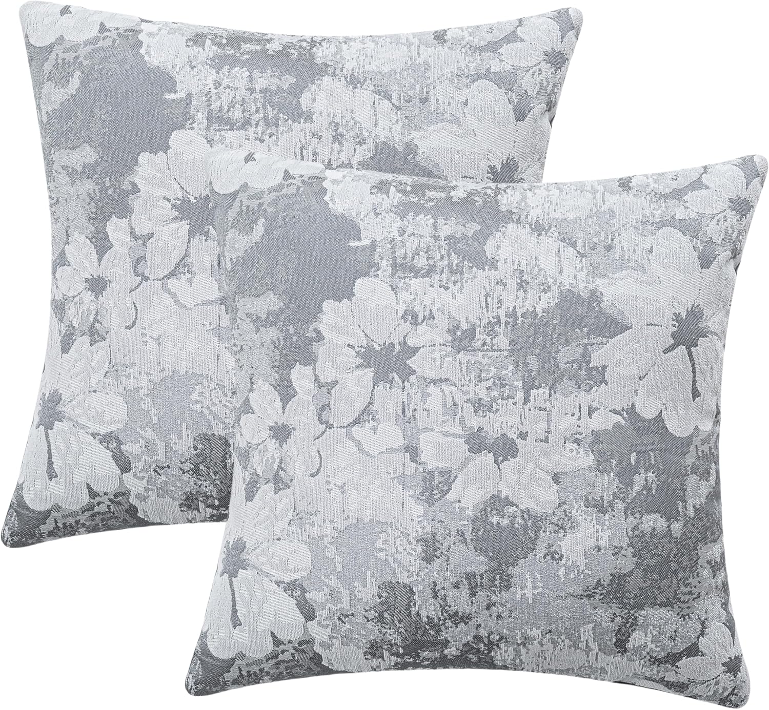 Jacquard Throw Pillow Covers 18x18 Inch Set of 2 - Vintage Floral Boho Pillow Cases with Botanical