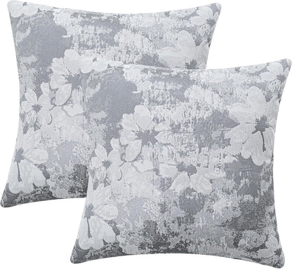 Jacquard Throw Pillow Covers 18x18 Inch Set of 2 - Vintage Floral Boho Pillow Cases with Botanical