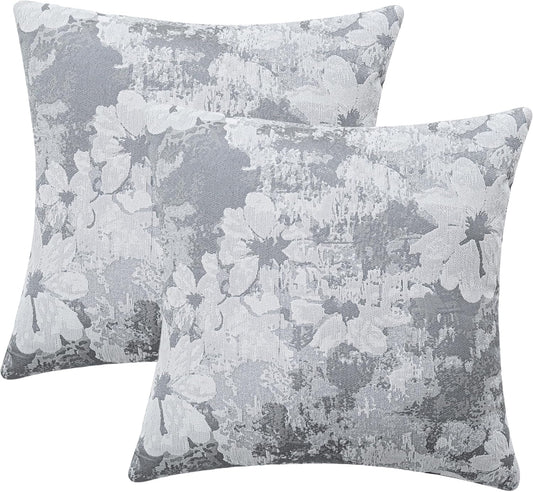 Jacquard Throw Pillow Covers 18x18 Inch Set of 2 - Vintage Floral Boho Pillow Cases with Botanical