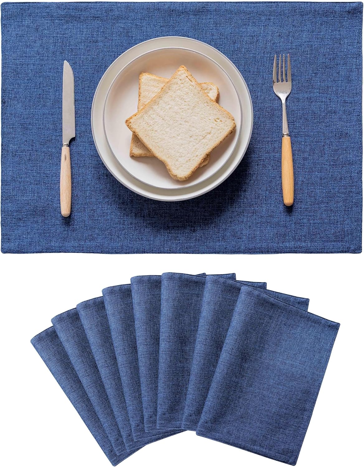 Home Brilliant Placemats Set of 8 Linen Blue Placemats Heat Resistant Dining Table Place Mats