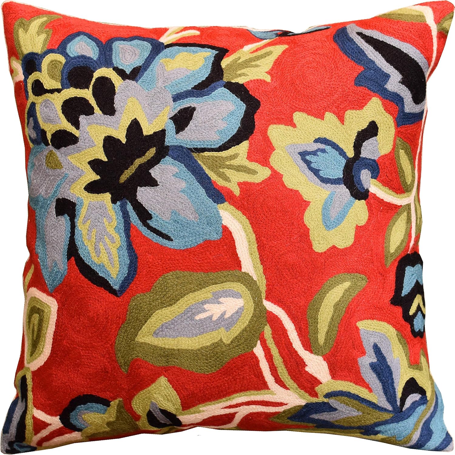 Red Floral Pillow Cover Hand Embroidered Flower Throw Pillowcase Floral Outdoor Cushion Suzani