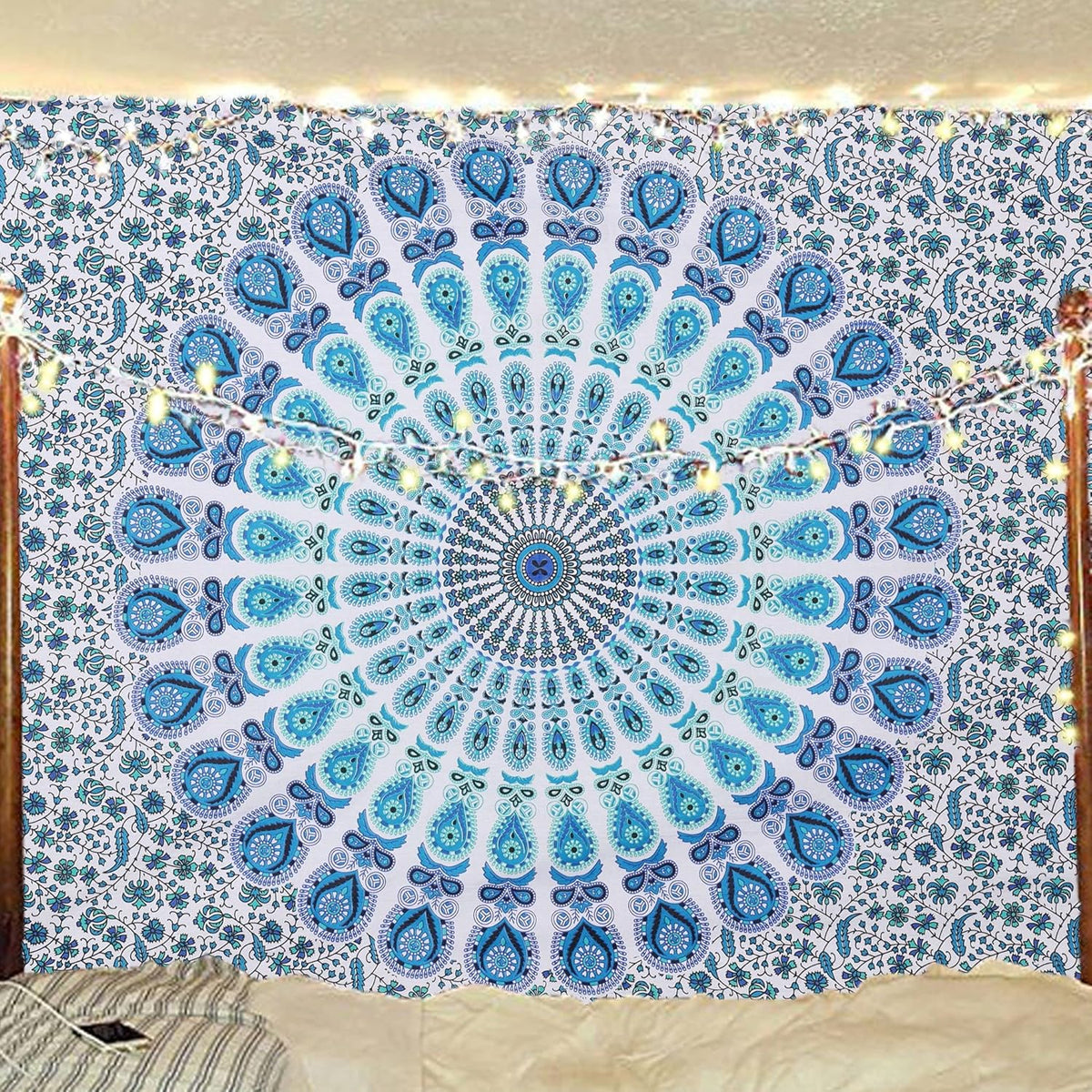 Bless International Handmade Indian hippie Bohemian Psychedelic Peacock Mandala Wall hanging