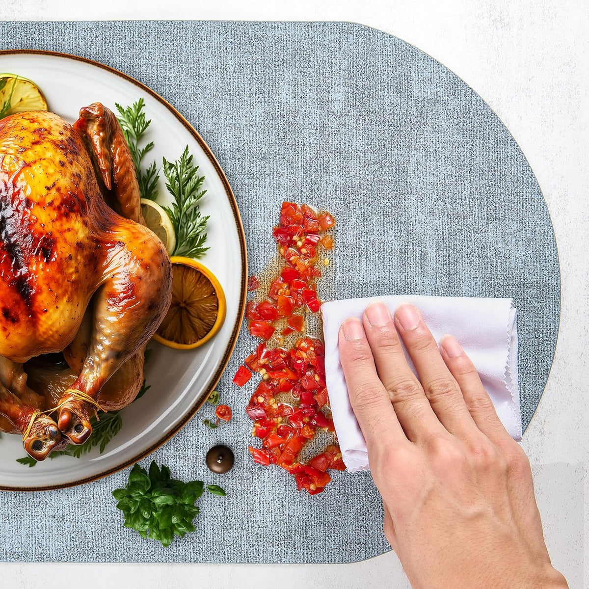 DOLOPL Placemats Set of 6, Oval Reversible Wipeable & Heat Resistant Place Mats, Modern Faux