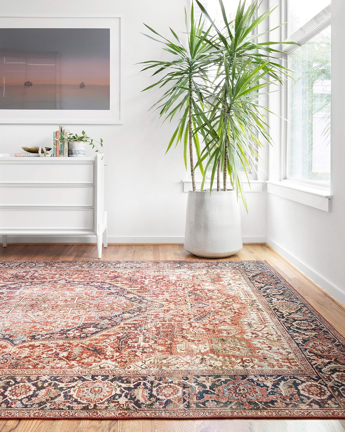 Loloi Layla Collection LAY-08 Red/Navy 5'-0" x 7'-6" .13" Thick Area Rug, Soft, Durable, Vintage