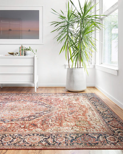 Loloi Layla Collection LAY-08 Red/Navy 5'-0" x 7'-6" .13" Thick Area Rug, Soft, Durable, Vintage