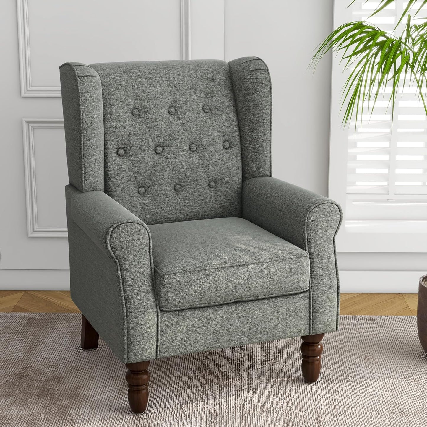 Lumibee High Back Accent Chair,Upholstered Wingback Armchair with Solid Wood Legs for Small
