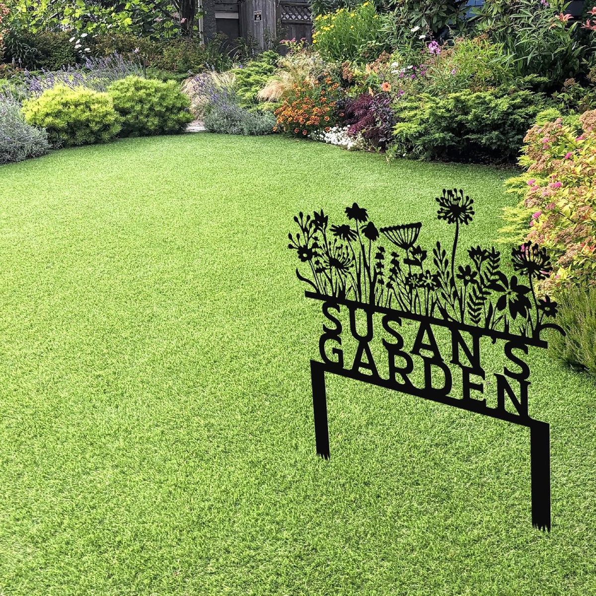 Custom Flowers Metal Garden Decor, Sign for Flower Beds, Personalized Flowers Garden Sign with